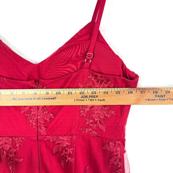 Guess Embroidered Floral Layered Lace Asymmetrical Mini Slip Dress Womens 8 Red - Picture 8 of 11